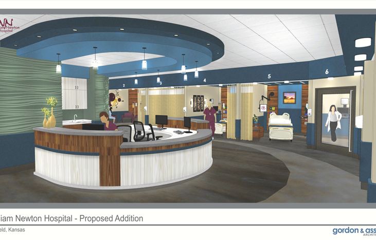 Digital drawing of proposed addition of the inside of William Newton Hospital 