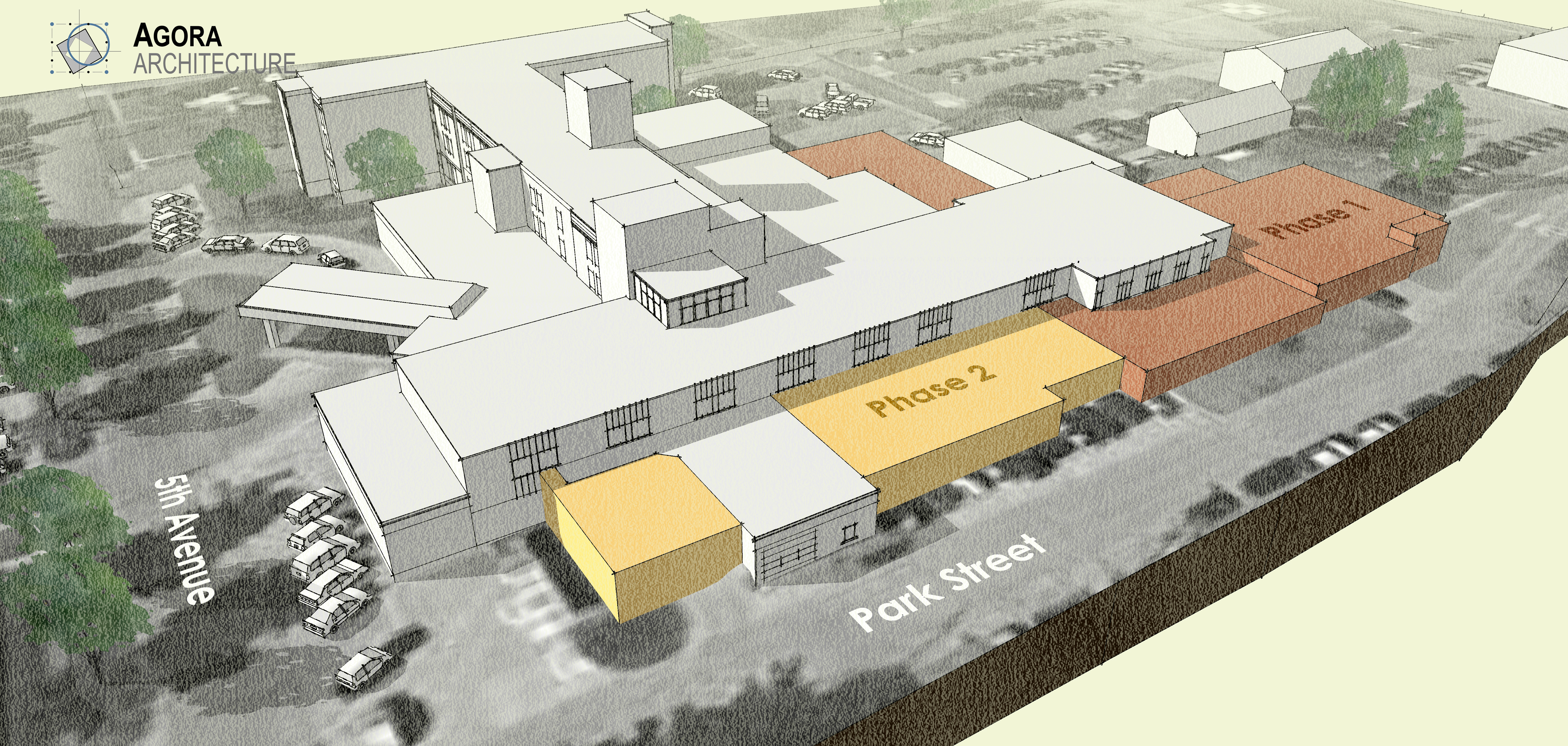 Digital drawing of proposed addition of the outside of William Newton Hospital 