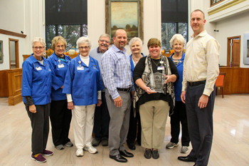 Union State Bank and William Newton Hospital Auxiliary representatives gather for a presentation of the 2019 Healthcare Hero Award. From left: Mary Jarvis, Jennis Irvin, Joan Bair, John Bredehoft, Eric Kurtz, Georgia Larson, Cheryl Brock, Jeanene VanMeter, and Cory Helmer.