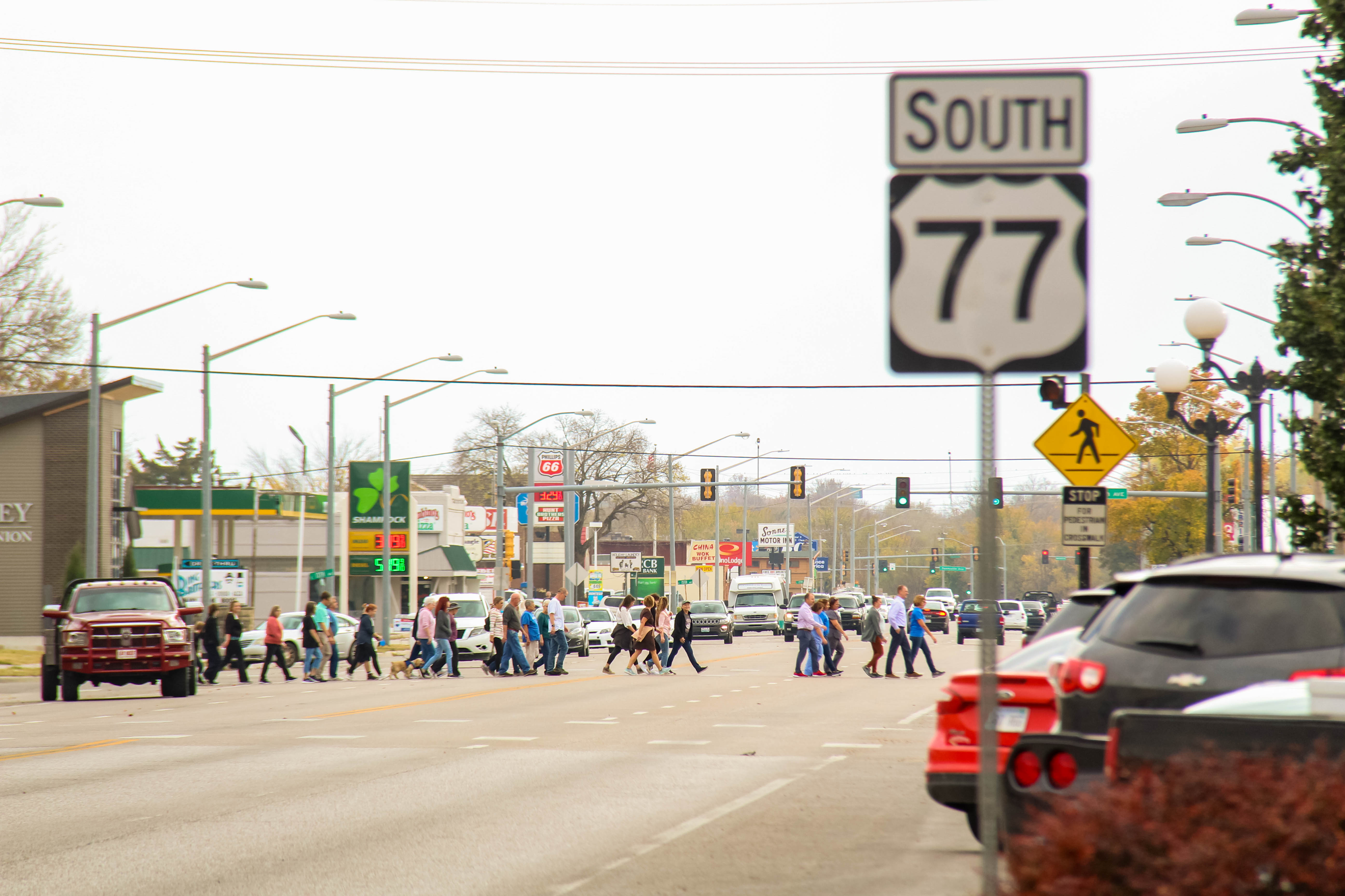 A crowd crosses Winfield’s Main Street during Downtown Doc Walks, held the first Thursday of the month at 4:00 p.m.