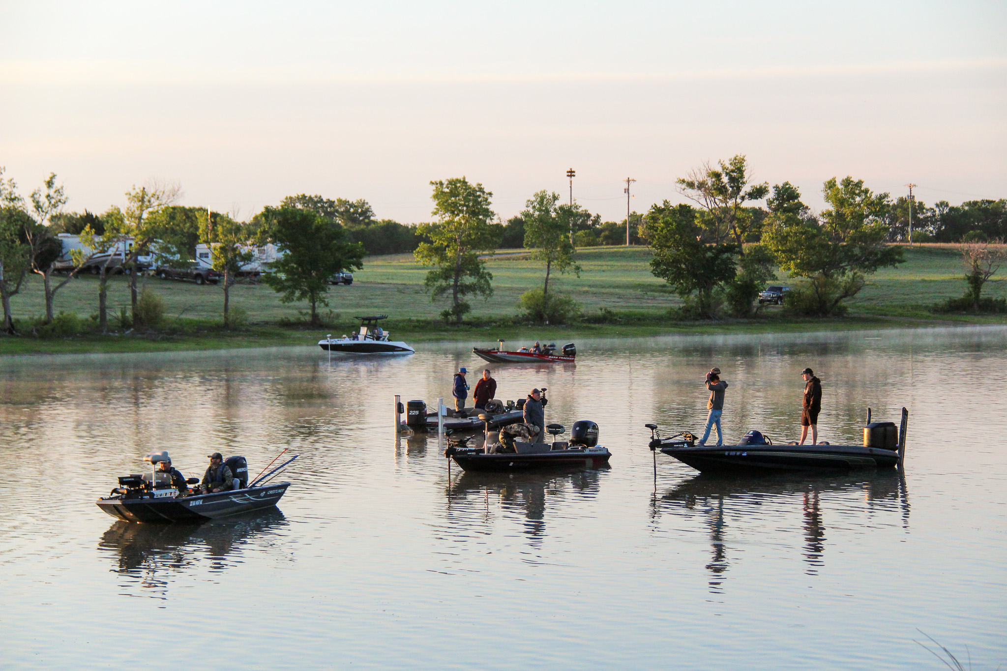 Anglers prepare to take off at Winfield City Lake during the second Bass N’ BBQ event benefiting William Newton Hospital.